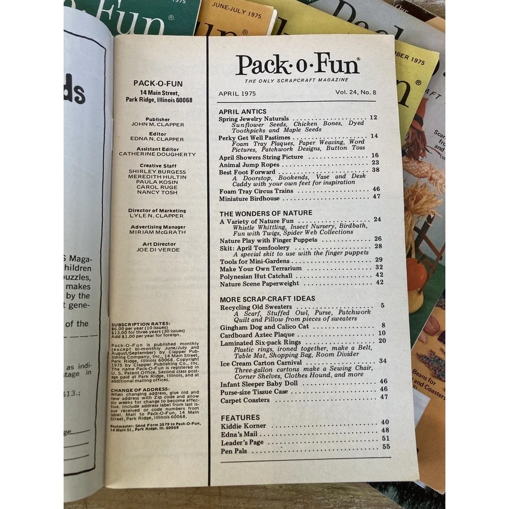 Vintage scrap craft magazines Pack O Fun entire year 1975 10 issues recycling